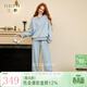 三彩2025冬季新款休閑兩件套加絨保暖衛衣長(cháng)褲直筒褲套裝寬松M 冰川藍 M 160/84A