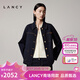 朗姿/LANCY秋新款復古翻領(lǐng)棉感牛仔短外套女松弛感夾克上衣 月夜深藍色 L