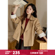 謎秀2026新品袖口花邊拼接短款風(fēng)衣外套女2026秋韓系翻領(lǐng)大衣女 卡其色  風(fēng)衣 S