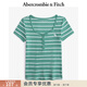 Abercrombie & Fitch【多色亨利領(lǐng)】小麋鹿圖案女裝25夏季修身短袖T恤 綠色條紋 XS (160/84A)