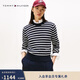 Tommy Hilfiger秋冬女裝純棉優(yōu)雅休閑通勤條紋慵懶風(fēng)圓領(lǐng)內搭打底衫針織衫