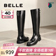 百麗（Belle）簡(jiǎn)約百搭牛皮騎士靴女冬季新款商場(chǎng)同款質(zhì)感長(cháng)筒靴E4G1DDG5 黑色 37