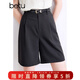 百圖betu女裝春夏新款短褲簡(jiǎn)約高腰闊腿復古百搭短褲女2403T80 深灰 L