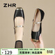 ZHR女鞋復古真牛皮平底單鞋女優(yōu)雅淺口瑪麗珍鞋子女 AH399 黑金 39