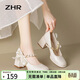 ZHR瑪麗珍鞋子女氣質(zhì)淺口粗高跟單鞋優(yōu)雅方頭女鞋 BL170 米白 38 