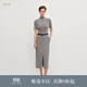 OVV秋冬熱賣(mài)女裝簡(jiǎn)約時(shí)髦休閑針梭鑲拼高領(lǐng)短袖連衣裙 煙灰色 S
