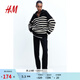 H&M女裝毛針織衫春季條紋拉鏈高領(lǐng)羅紋針織套衫1089156 黑色/條紋 L 170/104