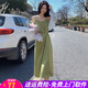歐貝汐吊帶連衣裙女2026夏季新款牛油果綠高級感海邊沙灘女士中長(cháng)裙子 綠色 M