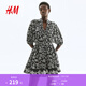 H&M女裝花卉連衣裙春季潮流氣質(zhì)休閑系帶連身裙1293979 黑色/花卉 L 170/104