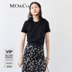 MO&Co.短袖T恤春夏圓領(lǐng)正肩字母刺繡黑色白色簡(jiǎn)約彈力棉摩安珂 黑色 M