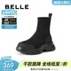 百麗（Belle）鯨魚(yú)靴厚底增高彈力靴女冬季新款復古絨面顯瘦彈力短靴E4V2DDZ5 黑色 37