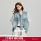 初語(yǔ)無(wú)袖外套女2025秋季新款牛仔拼接飄帶復古風(fēng)分割設計純棉馬夾 淺藍色【預售9-29】 L