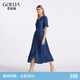歌莉婭涼感牛仔連衣裙女顯瘦復古收腰文藝氣質(zhì)中長(cháng)款裙子1C4C4J490 75U牛仔藍 S