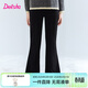 笛莎（DEESHA）女童微喇褲2025冬季新款香風(fēng)花邊厚絨喇叭褲保暖休閑長(cháng)褲兒童童裝 黑色 140