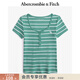 Abercrombie & Fitch【多色亨利領(lǐng)】小麋鹿圖案女裝25夏季修身短袖T恤 綠色條紋 XS (160/84A)