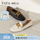 他她（TATA）粼粼心扣女鞋軟底通勤樂(lè )福鞋平底單鞋英倫風(fēng)皮鞋7QC23AA4 淺黑 38