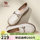 駱駝（CAMEL）樂(lè )福鞋女簡(jiǎn)約時(shí)髦牛皮金屬花扣粗跟套腳單鞋 L24S504624 米色 39 