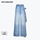 ANN ANDELMAN立體蝴蝶結牛仔褲做舊水洗高腰闊腿褲時(shí)髦百搭直筒褲 藍色 M