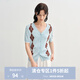 獨束大碼女裝清新學(xué)院風(fēng)針織開(kāi)衫2025夏季新款菱格撞色短袖上衣女 云水藍 L （尺碼：2）