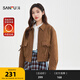 三福（SANFU）厚外套2025冬季口袋蝴蝶結加絨保暖麂皮夾克女裝513354 咖啡色 M