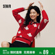 森馬（Semir）迪士尼紅色毛衣女可愛(ài)米奇提花騏驥紅寬松圓領(lǐng)套頭衫101125107004