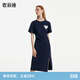歌莉婭開(kāi)叉針織學(xué)院風(fēng)連衣裙顯瘦氣質(zhì)通勤裙子女裝1B7J4H520 99U深藍 L (165)