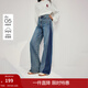 茵曼（INMAN）復古撞色拼接磨損闊腿牛仔褲2026春季女裝新款純棉寬松長(cháng)褲 牛仔藍 28