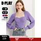 DPLAY2025秋季紫色毛衣女氣質(zhì)多巴胺法式方領(lǐng)針織衫上衣毛衣女 紫羅蘭 S