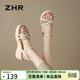 ZHR涼鞋女法式水鉆厚底坡跟單涼鞋女氣質(zhì)通勤配裙子女鞋CE30米色  37