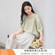 香影中袖襯衫女圓領(lǐng)2025夏裝新款慵懶泡泡袖氣質(zhì)淑女寬松藍色上衣 淺綠 M 160/84A/95-110斤