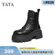 他她（TATA）巡星者靴子女鞋工裝靴秋冬新黑色加絨馬丁靴英倫短靴CG801DD5 黑色（絨里） 37