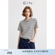 EIN【航海系】EIN言藍白條紋圓領(lǐng)休閑寬松短袖T恤女上衣女裝春夏新款 墨藍 M