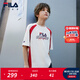 FILA斐樂(lè )兒童童裝短袖2026年夏季新款男童中大童休閑全棉圓領(lǐng)上衣 云菇白-WT 170