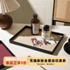 舍里輕奢皮革手工托盤(pán)長(cháng)方形盤(pán)家用客廳收納果盤(pán)零食香薰化妝品桌面盤(pán) 小號-米色+黑色 30.5*22.5*2CM