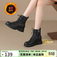 ZHR馬丁靴女秋冬復古英倫靴子女時(shí)尚百搭加絨短靴女 ES08A 黑色 36