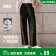 森馬（Semir）休閑褲女純棉打褶闊腿褲腰帶秋復古磨毛長(cháng)褲顯腿長(cháng)101524127005A