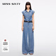 MISS SIXTY2025春季新款牛仔連體褲女復古工裝一體式連衣褲 中藍 S