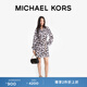 MICHAEL KORS 邁克高仕【兩件折上折】MK 女士棕櫚印花系帶短款襯衫連衣裙 黑色/白色 048 S