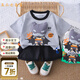 五小七童裝男童夏季套裝新款卡通男寶寶衣服夏裝兒童短袖褲兩件套 灰色 80 尺碼7-11月【建議寶寶75-85】cm