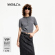 MO&Co.【綿羊毛×山羊絨】針織衫開(kāi)衫春秋全手縫水鉆圓領(lǐng)短款短袖 中花灰色 L