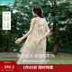 茵曼法式刺繡無(wú)袖掛脖連衣裙2026夏季女裝新品海邊度假沙灘長(cháng)裙子 杏色 M
