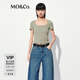 MO&Co.【秦嵐同款】短袖T恤夏大圓領(lǐng)U領(lǐng)正肩收腰MBE2TEET01 日曬綠 L /170