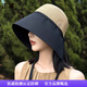 正黛防曬漁夫帽子女夏季大帽檐防紫外線(xiàn)遮陽(yáng)帽顯臉小戶(hù)外草編太陽(yáng)帽 卡其草編黑色布 M（56-58cm）