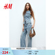 H&M女裝牛仔褲春季直筒復古牛仔褲直筒波嬉風(fēng)水洗慵懶高腰0871889 淺牛仔藍043 44 170/84