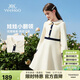 英氏（YEEHOO）女童連衣裙兒童裙子中大童裝娃娃領(lǐng)長(cháng)裙學(xué)院風(fēng)淑女春裝 米白 140