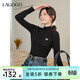 LAGOGO奶茶小熊刺繡立領(lǐng)毛衣女拉谷谷2025年冬新款修身針織打底衫 黑色 S