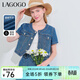 LAGOGO圓領(lǐng)正肩短款牛仔外套女拉谷谷夏季新款小個(gè)子百搭短袖上衣 深牛仔藍(N2) S