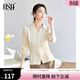 歐莎（OSA）法式復古泡泡袖襯衫女士收腰修身長(cháng)袖設計感襯衣2025新款秋 米杏色 XL