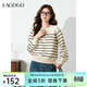 LAGOGO?；旰嗬I(lǐng)0壓感針織衫女拉谷谷2025冬季新款百搭條紋毛衫 米黑 S