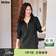 MsShe【棉針織】大碼女裝2026春裝胖mm寬松半拉鏈連帽分割長(cháng)袖T恤 黑色現貨 3XL